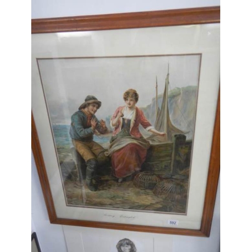 592 - A framed and glazed Victorian print entitles 'Getting Entangles', image 54 x 44 cm