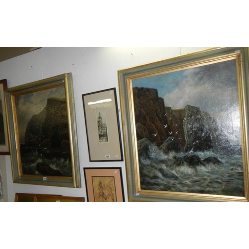 593 - A pair of Yorkshire coastline seascapes signed Cedric Gray ' 97, images 74 x 62 cm