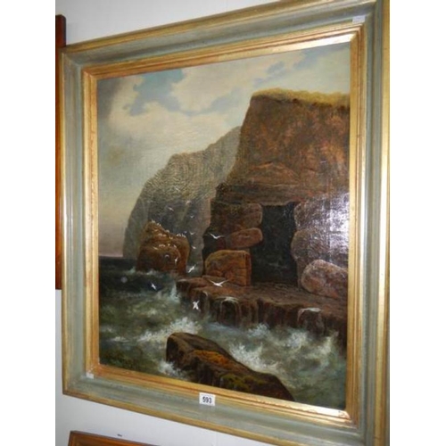 593 - A pair of Yorkshire coastline seascapes signed Cedric Gray ' 97, images 74 x 62 cm