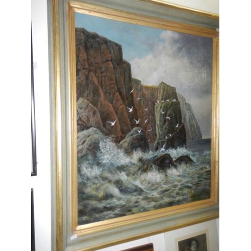 593 - A pair of Yorkshire coastline seascapes signed Cedric Gray ' 97, images 74 x 62 cm