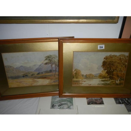 594 - A pair of framed and glazed 19th century watercolours purported to have been painted by Lady Palmer ... 