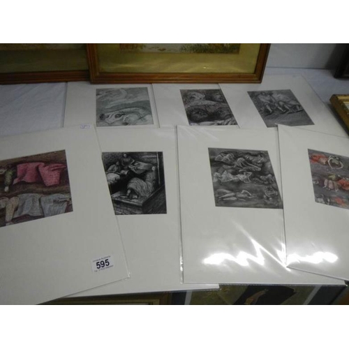 595 - 7 Henry Moore shelter sketch prints, circa 1945, approximately 16'' x 12'', sealed