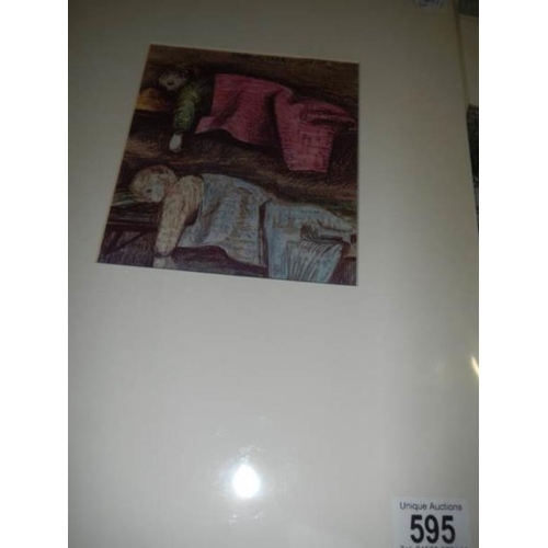 595 - 7 Henry Moore shelter sketch prints, circa 1945, approximately 16'' x 12'', sealed