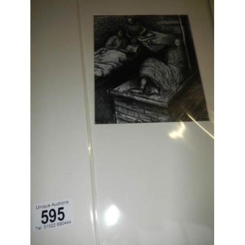 595 - 7 Henry Moore shelter sketch prints, circa 1945, approximately 16'' x 12'', sealed