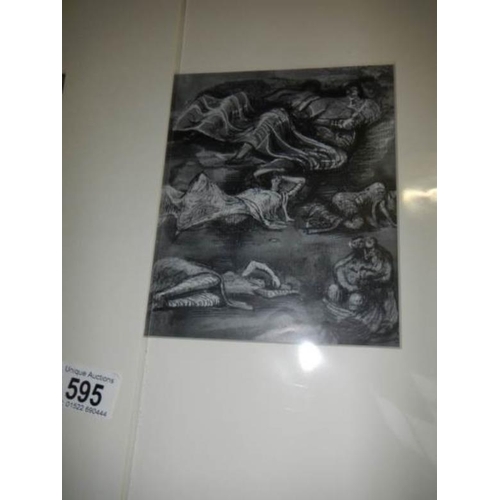 595 - 7 Henry Moore shelter sketch prints, circa 1945, approximately 16'' x 12'', sealed