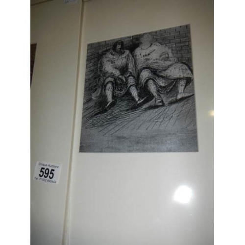 595 - 7 Henry Moore shelter sketch prints, circa 1945, approximately 16'' x 12'', sealed