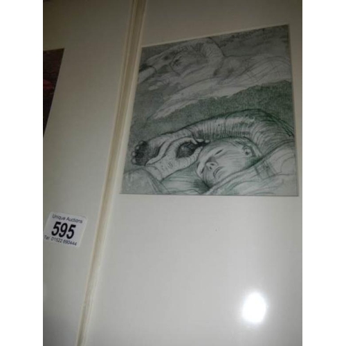 595 - 7 Henry Moore shelter sketch prints, circa 1945, approximately 16'' x 12'', sealed