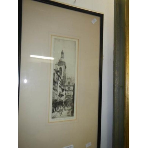 596 - A framed and glazed original etching 'Rouen', signed Percy J Westwood, 1878 - 1958