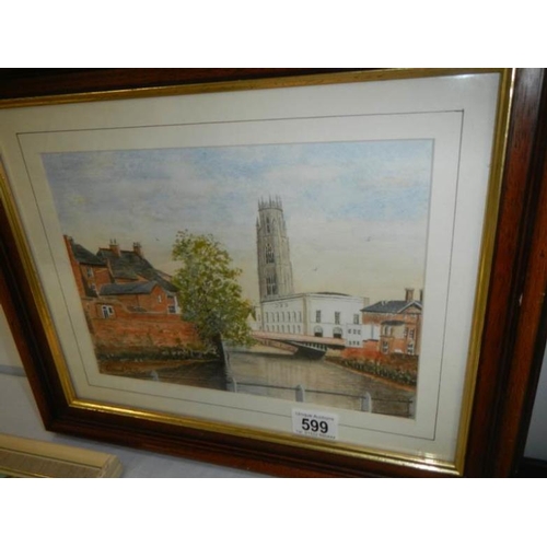 599 - A framed and glazed watercolour of Boston, signed Richard Tyler, image 28 x 20