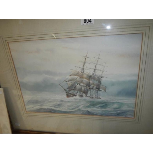 604 - A framed and glazed watercolour seascape signed David C Bell, image 42.5 x 28 cm