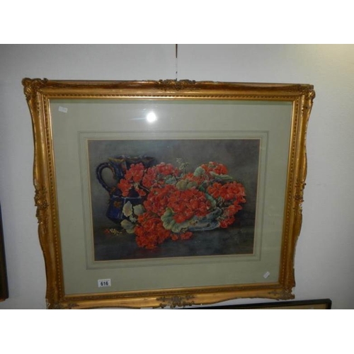 616 - A gilt framed watercolour 'Floral Display' signed Phyllis K Hewton, image 50 x 36 cm