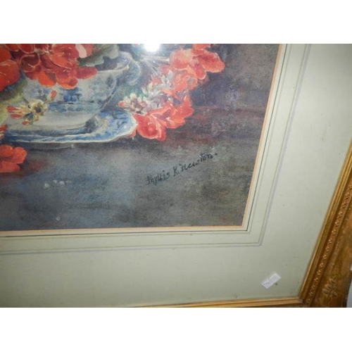 616 - A gilt framed watercolour 'Floral Display' signed Phyllis K Hewton, image 50 x 36 cm