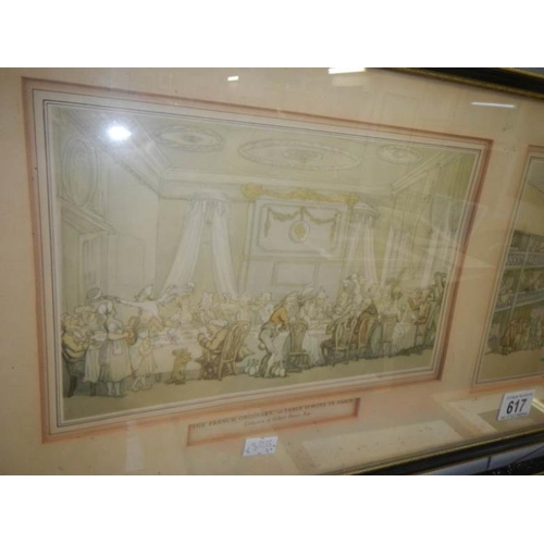 617 - 3 x 3 framed and glazed Rowlandson prints, framed size 94 x 29 cm