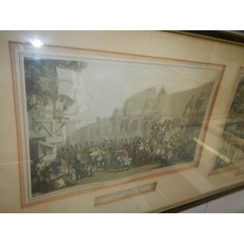 617 - 3 x 3 framed and glazed Rowlandson prints, framed size 94 x 29 cm