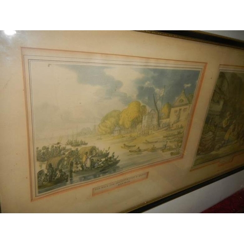 617 - 3 x 3 framed and glazed Rowlandson prints, framed size 94 x 29 cm