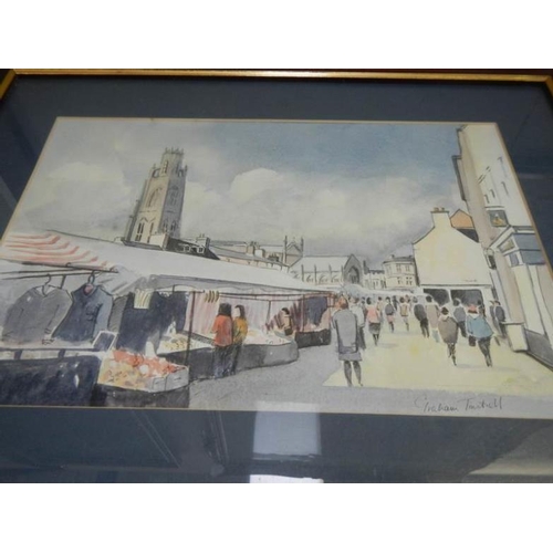 622 - A framed and glazed watercolour 'Boston Market Place' signed Graham Timbrell, image 31 x 20 cm