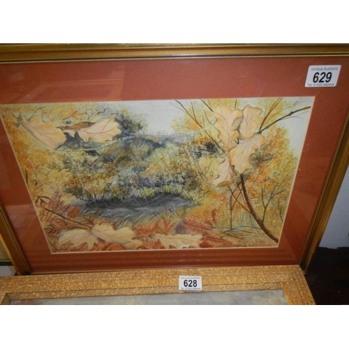 629 - A framed and glazed watercolour rural scene signed M Adds 1999, image 39 x 26 cm