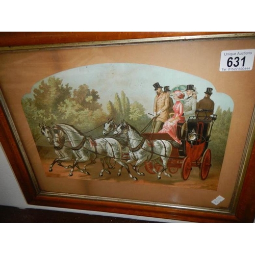 631 - A maple framed 19th century coaching print, image 33 x 20 cm