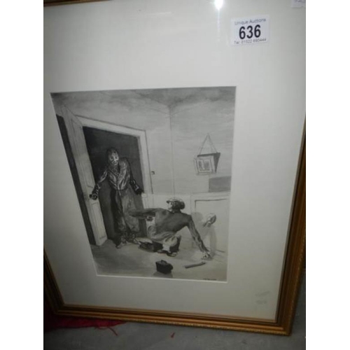 636 - A framed and glazed watercolour entitled 'The Safe Breaker' by P J Stuckley, image 31 x 22.5 cm