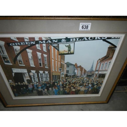 638 - A framed and glazed print entitled 'Ashbourne Royal Shrove Tide Football Game, 1987' signed S Avery,... 