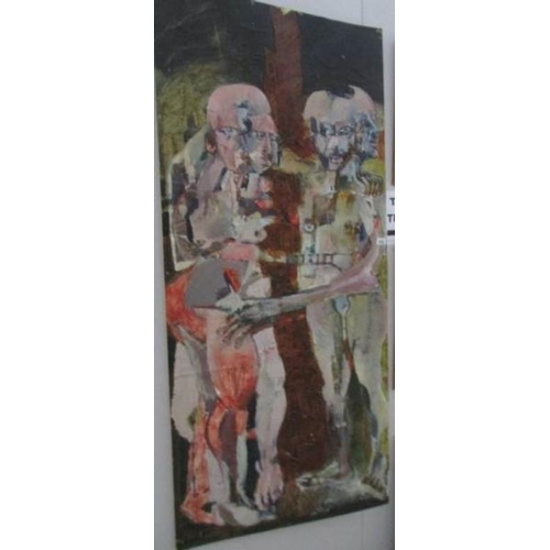 642 - A large palette oil and painted paper collage 'Nude Figures', 183 x 83 cm