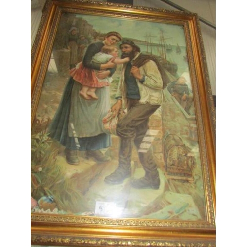 649 - A 19th century framed and glazed Pear's print of fisherman with wife and child, image 59 x 40 cm