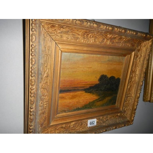 682 - A gilt framed oil on canvas rural scene, image 25 x 20 cm