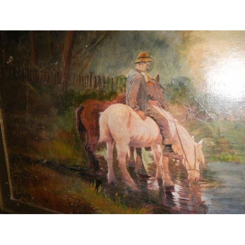 683 - A large oil on canvas rural scene with man on horse, signed Stanhope Forbes '92,  image 75 x 48