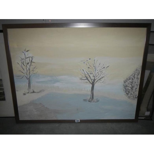 685 - A large framed and glazed winter scene, image 82 x 102 cm