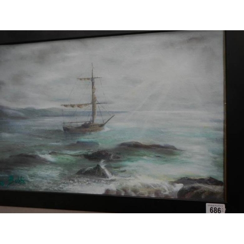 686 - A nautical oil on canvas and a nautical oil on board