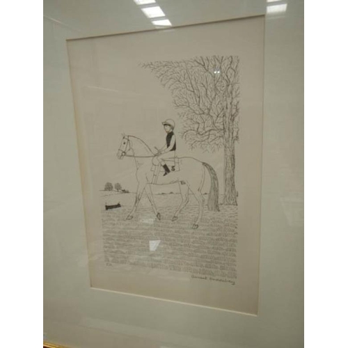 690 - A signed framed and glazed French artist proof lithograph of horse and jockey scene by Vincent Hadde... 