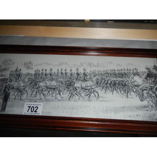 702 - 2 framed and glazed military pencil drawings, one signed