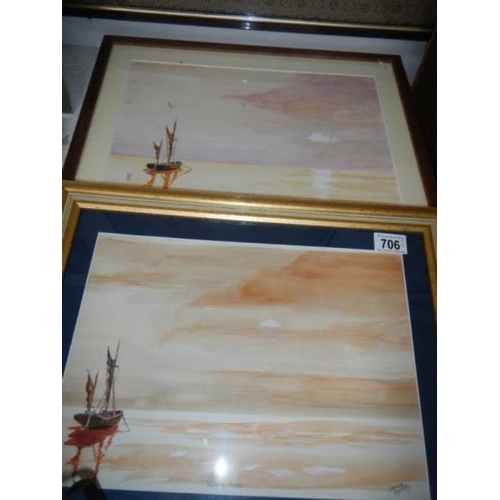 706 - 2 framed and glazed watercolours entitled 'Slack Tide' by Dennis Wooddui?