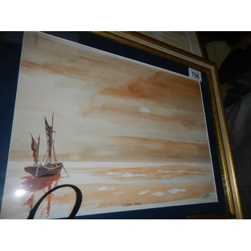 706 - 2 framed and glazed watercolours entitled 'Slack Tide' by Dennis Wooddui?