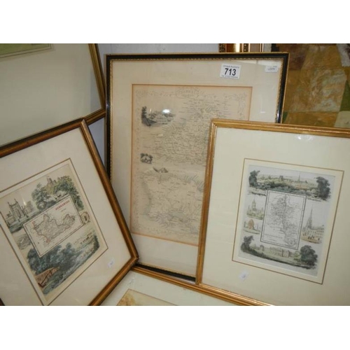 713 - A framed and glazed map of the Channel islands and 2 others