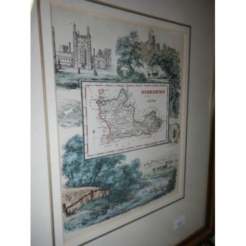 713 - A framed and glazed map of the Channel islands and 2 others