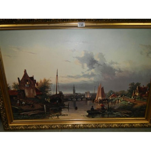 720 - A gilt framed harbour scene, image 90 x 58 cm