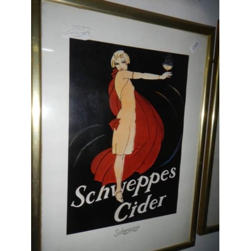 731 - 3 framed and glazed schwepps adverts and 2 other pictures