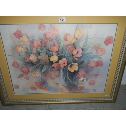 743 - A limited edition print 6/20, floral arrangement by Shirley Felts