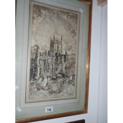 746 - A framed and glazed watercolour 'Cambridge Immaginaria' singed Rodolfo De Sanctis, image 24 x 44 cm