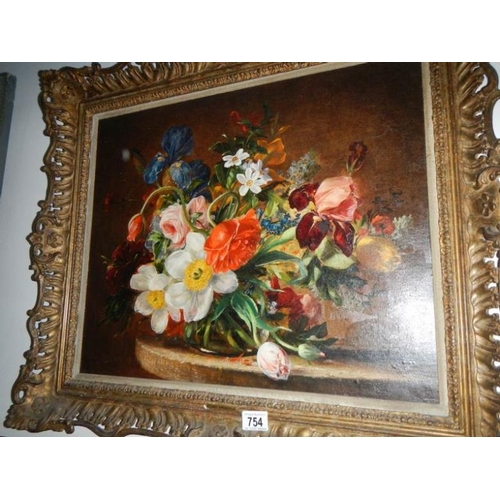 754 - A framed oil on board 'Flower Piece' signed Stuart Somerville, image 57 x 47 cm