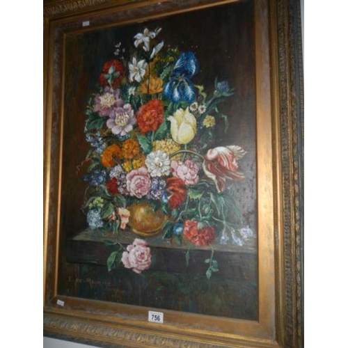 756 - A gilt framed oil on canvas 'Floral Study' signed E De Maurice