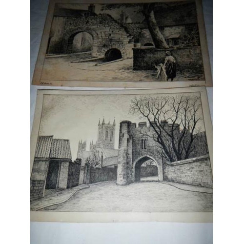 773 - 3 good watercolours on board and 2 engravings