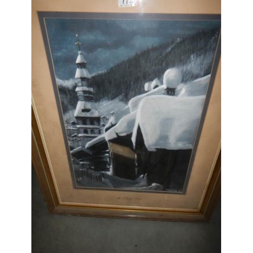 775 - A framed and glazed French winter scene signed Buchan, image 39 x 54 cm