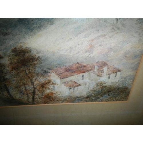 778 - A large panoramic water colour of an Italian landscape, image 27 x 46 cm