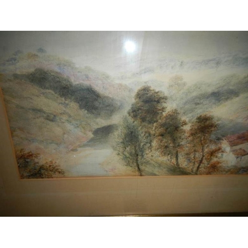 778 - A large panoramic water colour of an Italian landscape, image 27 x 46 cm