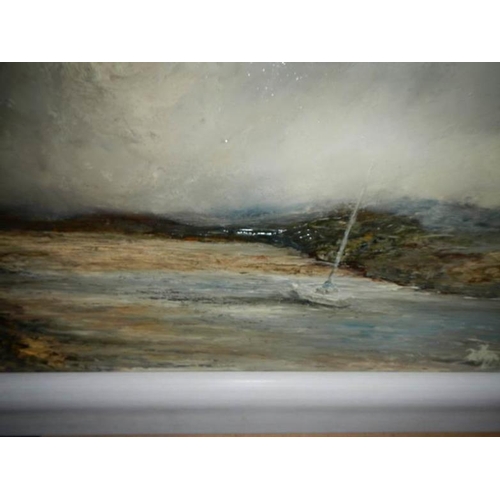 782 - An oil on board seascape, signed but indistinct, image 40 x 35 cm