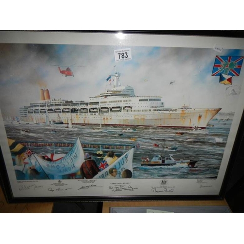 783 - A framed and glazed print entitled 'Brittania Rules', The Falklands Taskforce, with facsimile signat... 