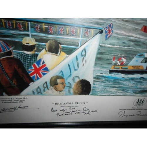 783 - A framed and glazed print entitled 'Brittania Rules', The Falklands Taskforce, with facsimile signat... 