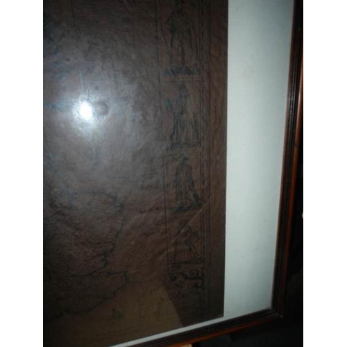 785 - A framed and glazed early map, image 37 x 49 cm